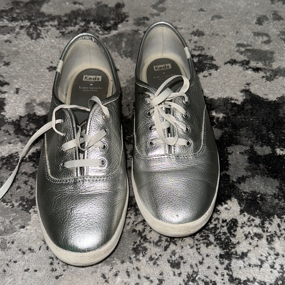 Kate Spade x Keds silver leather lace up sneakers